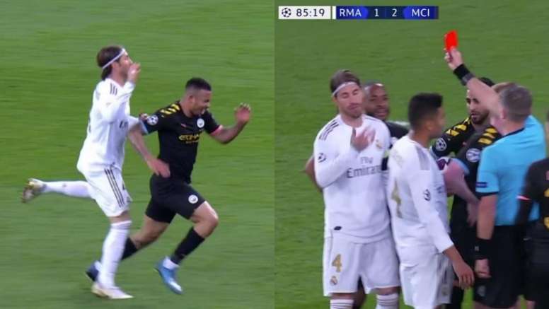Sergio Ramos vio la tarjeta roja a cuatro minutos para el final. Captura/MovistarLigadeCampeones.