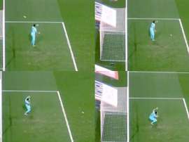 Keylor Navas a reçu un objet des tribunes en pleine tête. Captures/Canal+