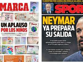Les Unes des journaux sportifs en Espagne du 05 avril 2020. Marca/Sport
