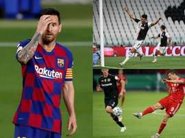 Leo Messi, Cristiano Ronaldo e Robert Lewandowski, três dos goleadores da temporada. EFE- AFP