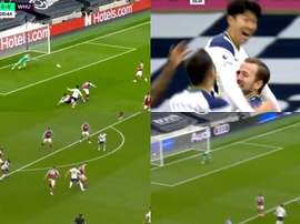 Montage of Harry Kane's goals and plays against West Ham. Screenshots/DAZN