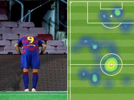 O bizarro mapa de calor de Luis Suárez no intervalo. EFE - Twitter