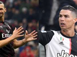 Ibrahimovic e Cristiano Ronaldo devem se enfrentar nesta terça-feira. Montaje/EFE/AFP