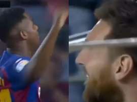 Ansu Fati a fait sourire Messi. Capture/Movistar+