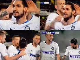 A Perisic no le gustó la celebración de Politano. Capturas/SkySport