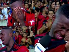 Vinicius couldn't hide his emotions. Screenshot/SportTV