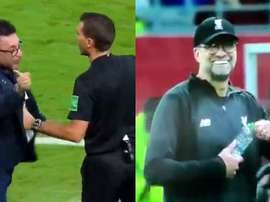Mohamed et Klopp se chauffent... et voient jaune ! Capture/DAZN
