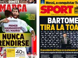 Capas dos jornais espanhóis Marca e Sport.