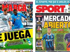 As capas da imprensa esportiva. Montaje/Marca/sport