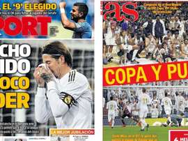 Capas dos jornais Sport e AS do dia 17-02-20. Montaje/Sport/AS