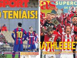 Les Unes des journaux sportifs d'Espagne du 18 janvier 2021. Montage/Sport/AS