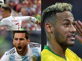 Montagem com Neymar, Cristiano Ronaldo e Messi. BeSoccer