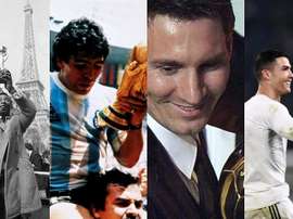 Pelé, Maradona, Messi e Cristiano Ronaldo. Montagem/BeSoccer
