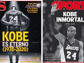 Capas de AS e Sport destacam a morte de Kobe Bryant. AS/Sport