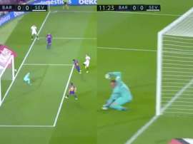 Ter Stegen hizo otra parada para enmarcar. Captura/Movistar+LaLiga