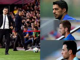 Montagem de Valverde, Suárez, Rakitic y Busquets. EFE/AFP