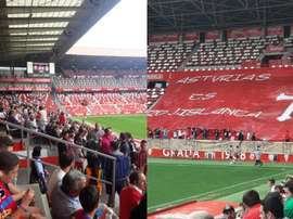 Cientos de aficionados se dieron cita en El Molinón. Twitter/xurdegijon1973-sportingsue