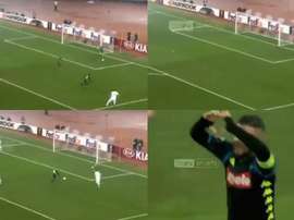 Une mauvaise sortie de Brecher finit sur un but de Naples. Capture/BeINSports