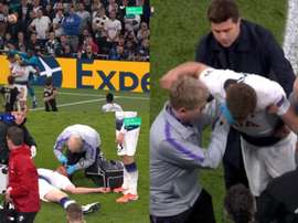 Vertonghen teve de sair do encontro depois de um choque com Onana. Captura/Movistar+