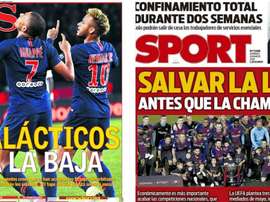 Les Unes des journaux sportifs en Espagne du 29 mars 2020. Montage as/sport