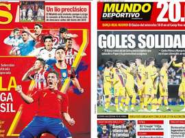 Montagem das capas dos jornais AS e Mundo Deportivo de 14-11-19. Montaje/AS/MD