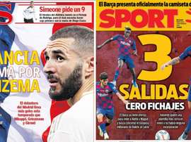Montagem das capas dos jornais AS e Sport de 13-11-19. AS/Sport