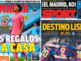 As capas da imprensa esportiva. Montaje/Marca/Sport