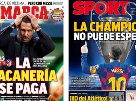As capas da imprensa esportiva. Montaje/Marca/Sport