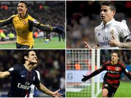 Collage de Cavani, Alexis Sánchez, James et Chicharito. BeSoccer