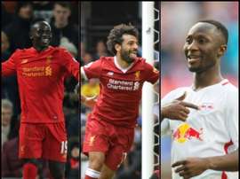 Naby Keita, Mohamed Salah e Sadio Mané. BeSoccer