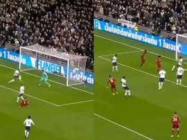 La double occasion incroyable de Liverpool en début de match. Capture/DAZN