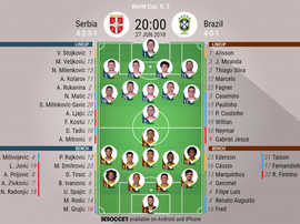 Official line-ups for the Group E clash between Serbia and Brazil. BeSoccer
