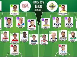 As escalações de Suíça e Irlanda do Norte para esta partida. BeSoccer