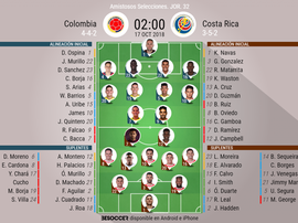Onces del amistoso Colombia-Costa Rica. BeSoccer