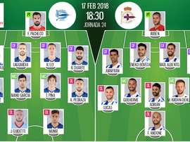 As escalações de Alavés e Deportivo para este jogo. BeSoccer