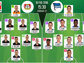 As escalações de Bayer Leverkusen e Hertha de Berlim. BeSoccer