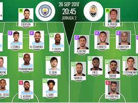 As escolhas iniciais de Man. City e Shakhtar para esta partida da Champions. BeSoccer