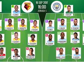 Onces iniciales del choque entre Watford y City de la Premier 17-18. BeSoccer