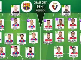 Official lineups for Barcelona-Osasuna La Liga fixture. BeSoccer