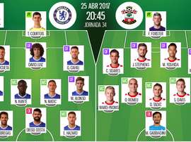 Onces oficiales del Chelsea-Southampton de la jornada 34 de la Premier League 16-17.