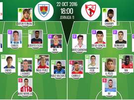 Onces oficiales del Numancia-Sevilla Atlético de la jornada 11 de Segunda División 2016-17. BeSoccer