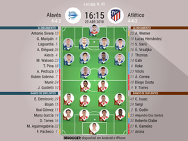 Os onzes de Alavés e Atlético para o duelo deste domingo. BeSoccer