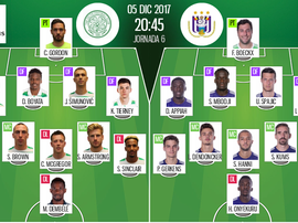 Os onzes de Celtic e Anderlecht para o desafio desta terça-feira. BeSoccer