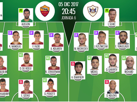 Os onzes de Roma e Qarabag para a partida desta terça-feira. BeSoccer