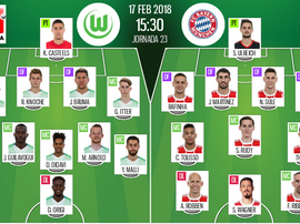 Os onzes de Wolfsburg e Bayern para o duelo deste sábado. BeSoccer