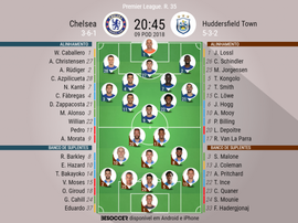 Onzes oficiais do Chelsea-Huddersfields j35 da Premier League 17-18. BeSoccer