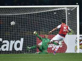 Paraguay Victor Caceres (R) scores against Brazil during the penalty shoot-out at the 2015 Copa America football championship quarter-final match, in Concepcion, Chile, on June 27, 2015