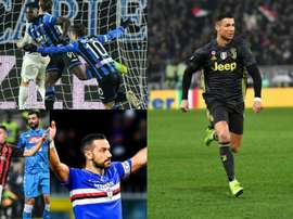 Piatek, Zapata y Quagliarella, en la carrera por arrebatarle la corona a CR7. Montaje/EFE