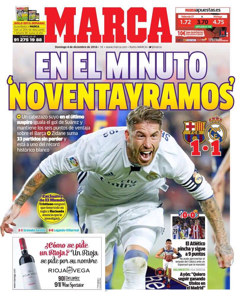 Les Unes des journaux sportifs en Espagne du 4 décembre 2016 BeSoccer