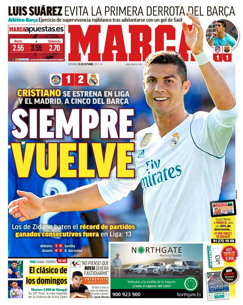 Les Unes des journaux sportifs en Espagne du 15 octobre 2017  BeSoccer